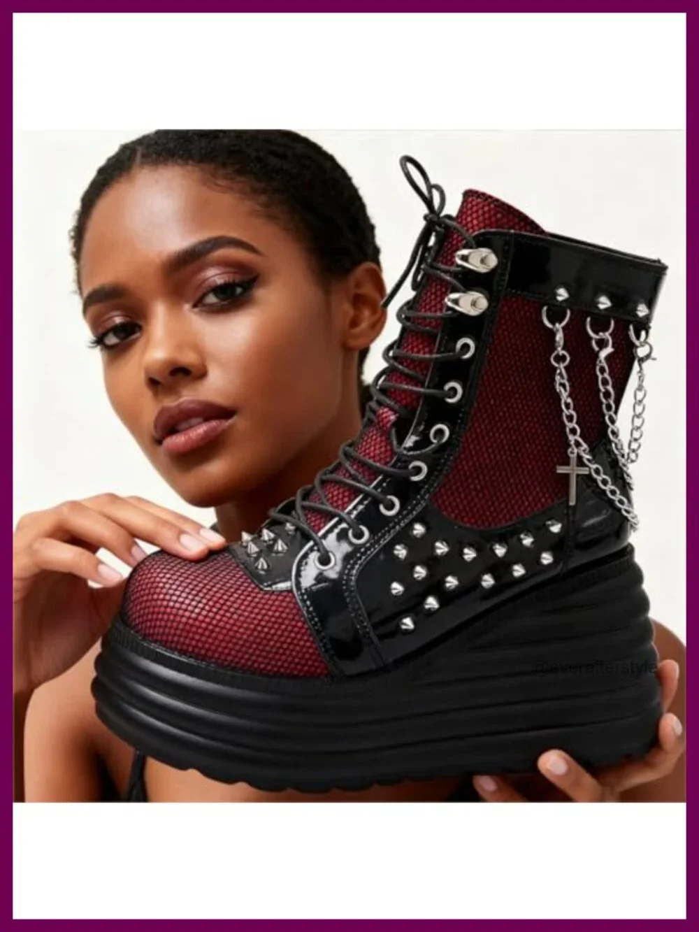 Goth Chunky Ankle Boots Women Platform Zip Round Toe Lace Up Combat Bootie